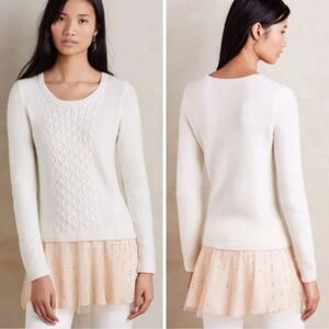 Anthropologie Knitted & Knotted Ivory Tunic Sweater Jeweled Tulle size XS